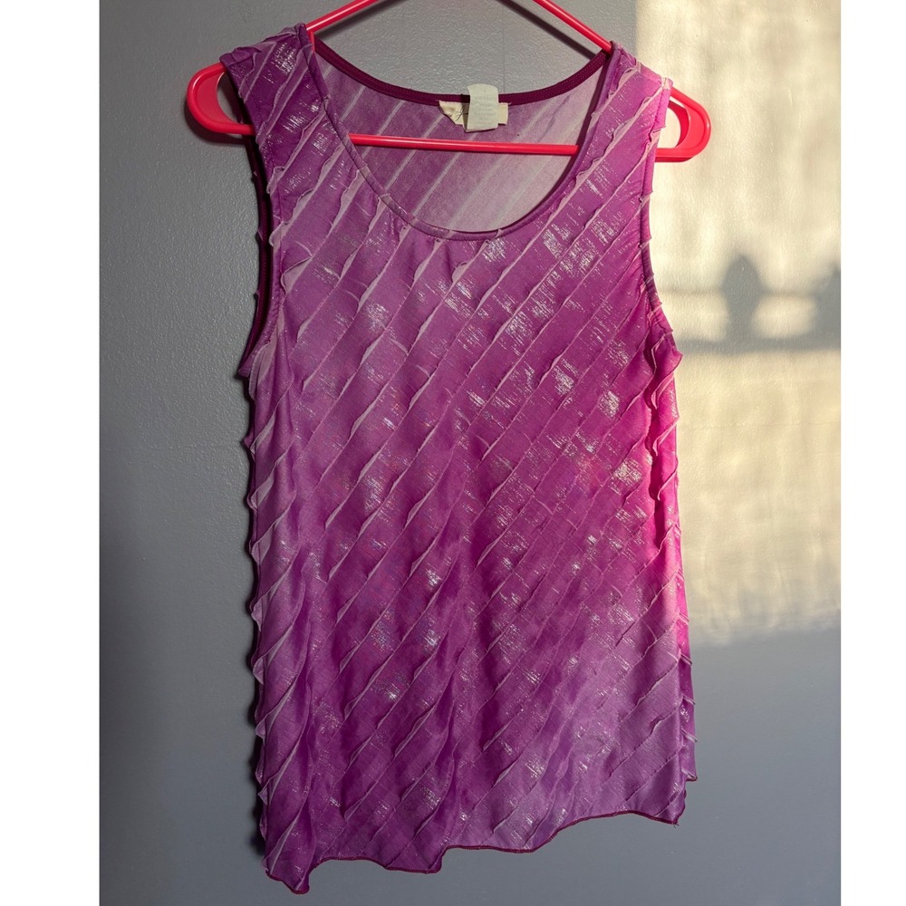 Janeric Purple Metallic Tiered Ruffle Sleeveless Tank Top Small festival spring
